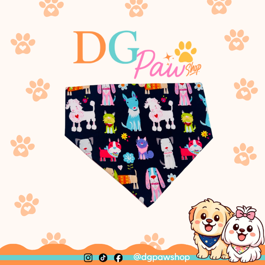 Pawndana “Colorful Pups” – Multicolor Puppy Print Bandana