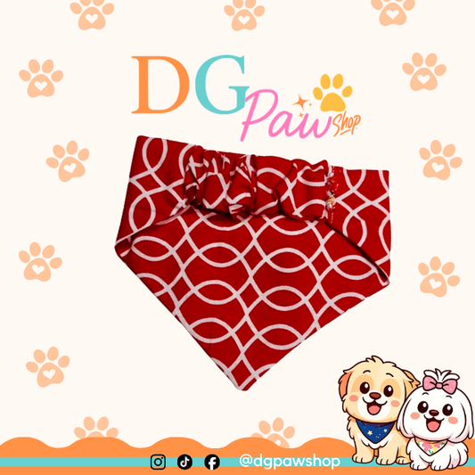Pawndana “Red Waves” – Red & White Wavy Stripes Dog Bandana (XS Only)