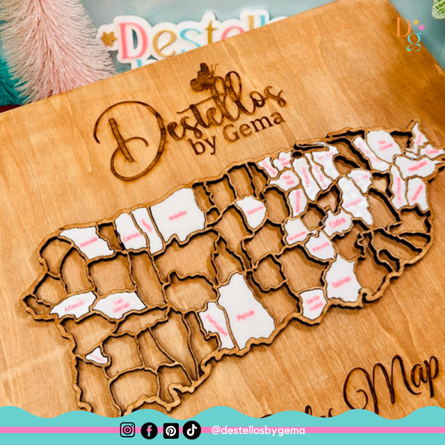Puerto Rico Sales & Travel Map – Acrylic & Wood – 78 Municipalities – Track Sales or Adventures