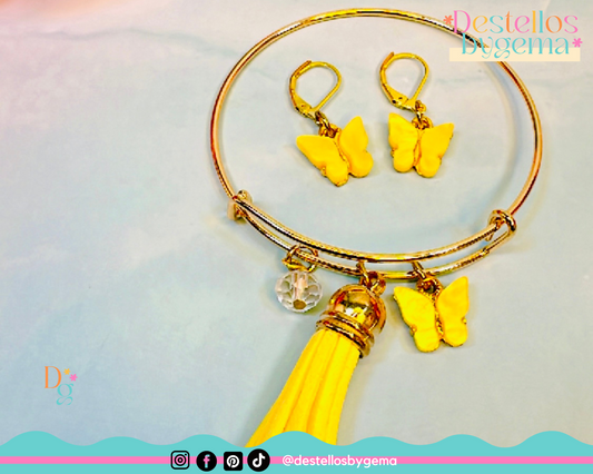 Expandable Butterfly Charm Bracelet and Matching Earrings