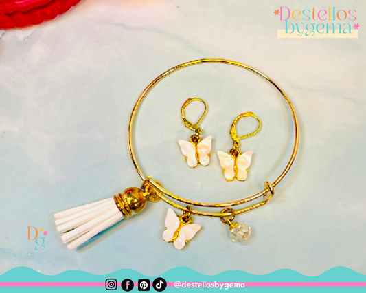 Expandable Butterfly Charm Bracelet and Matching Earrings