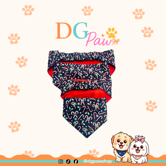 “Candy Cane” Pawndana – Festive Dog Bandana (XS to L)