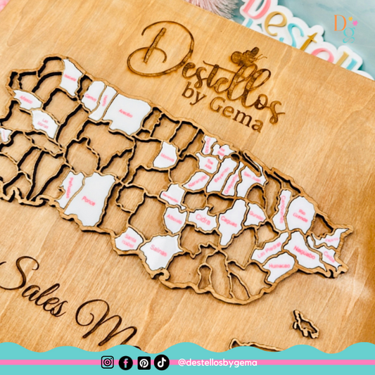 Puerto Rico Sales & Travel Map – Acrylic & Wood – 78 Municipalities – Track Sales or Adventures