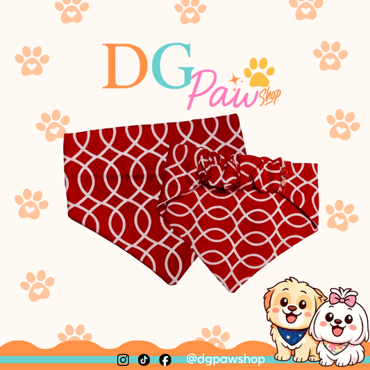 Pawndana “Red Waves” – Red & White Wavy Stripes Dog Bandana (XS Only)