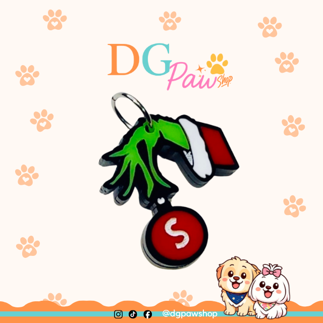 “Grinch Hand” 3D Acrylic Charm with Christmas Ornament – Personalized Initial