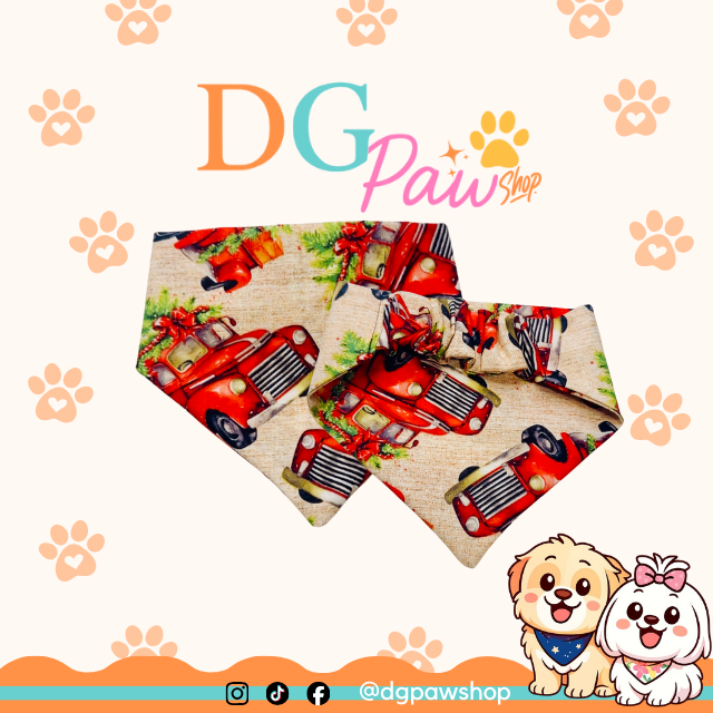 Pawndana “Red Christmas Truck” – Holiday Vintage Truck Dog Bandana