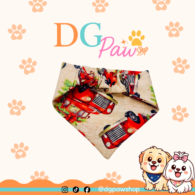 Pawndana “Red Christmas Truck” – Holiday Vintage Truck Dog Bandana
