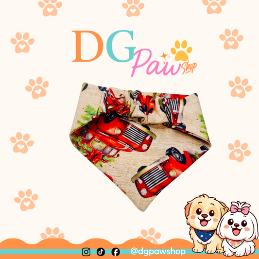 Pawndana “Red Christmas Truck” – Holiday Vintage Truck Dog Bandana