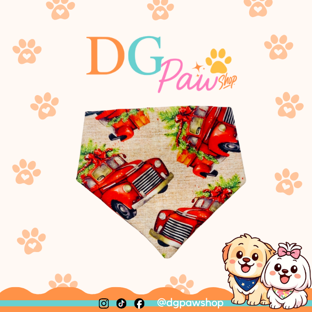 Pawndana “Red Christmas Truck” – Holiday Vintage Truck Dog Bandana
