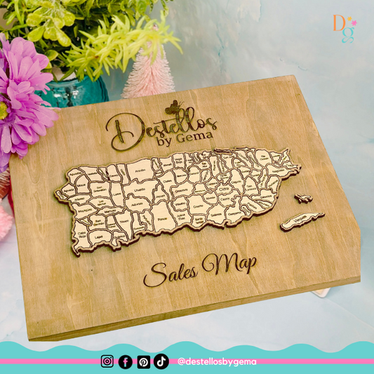Puerto Rico Sales & Travel Map – Acrylic & Wood – 78 Municipalities – Track Sales or Adventures