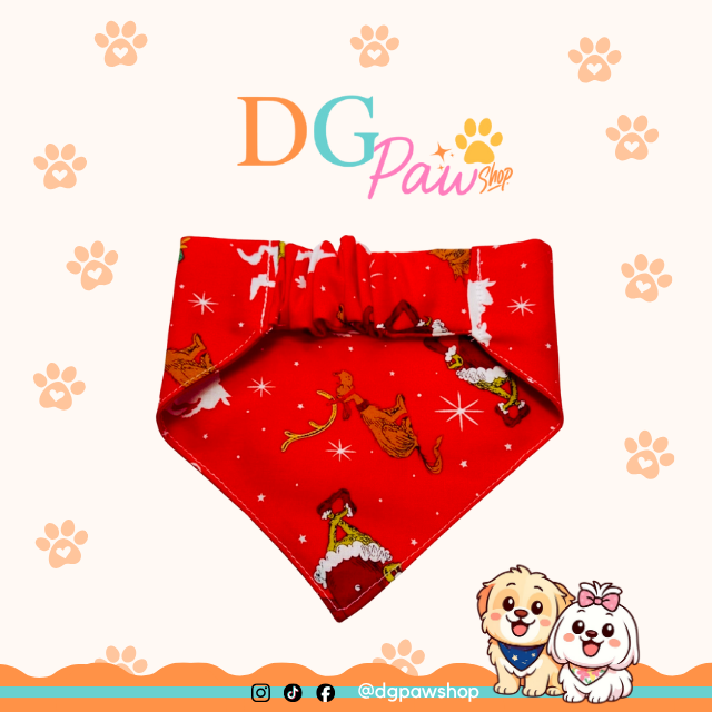 Christmas Mischief Red Pawndana – Scrunchie Bandana | Festive Holiday Pet Accessories